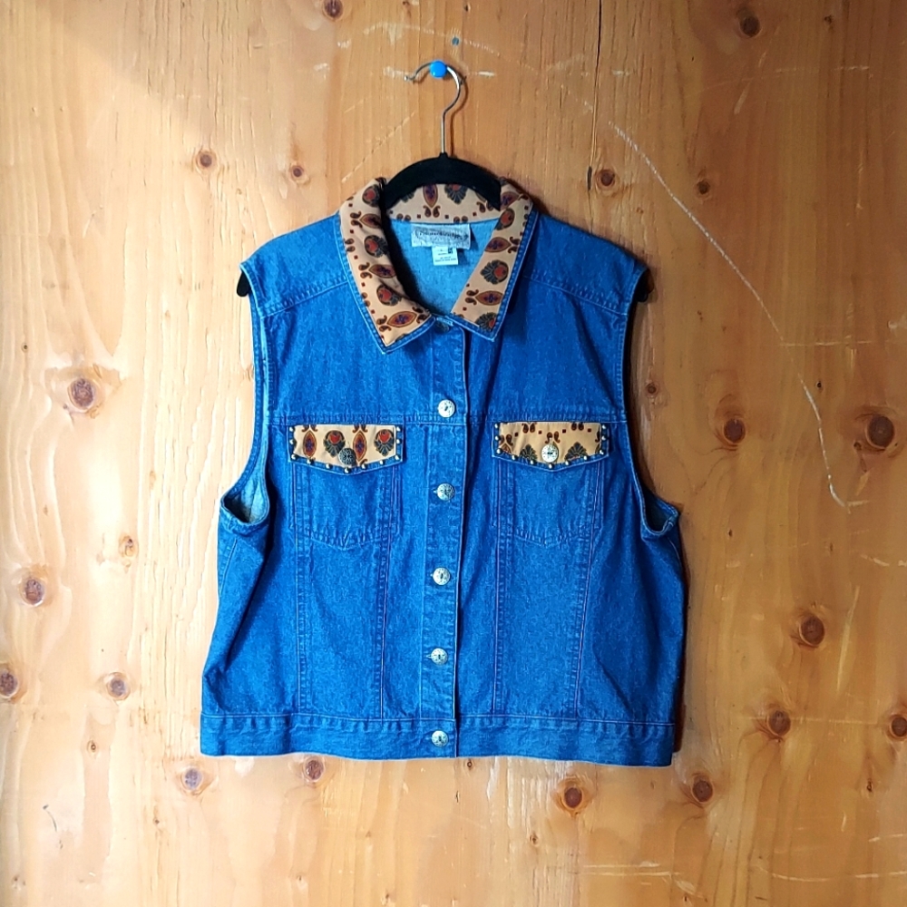 Stonebridge Vintage Blue Cotton Denim Buttondown Sleeveless Shirt Women's Size L